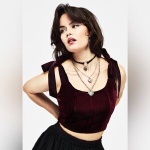 NWT Disturbia Lisette Velour Tie Strap Corset Top in Red US 4 / UK 8